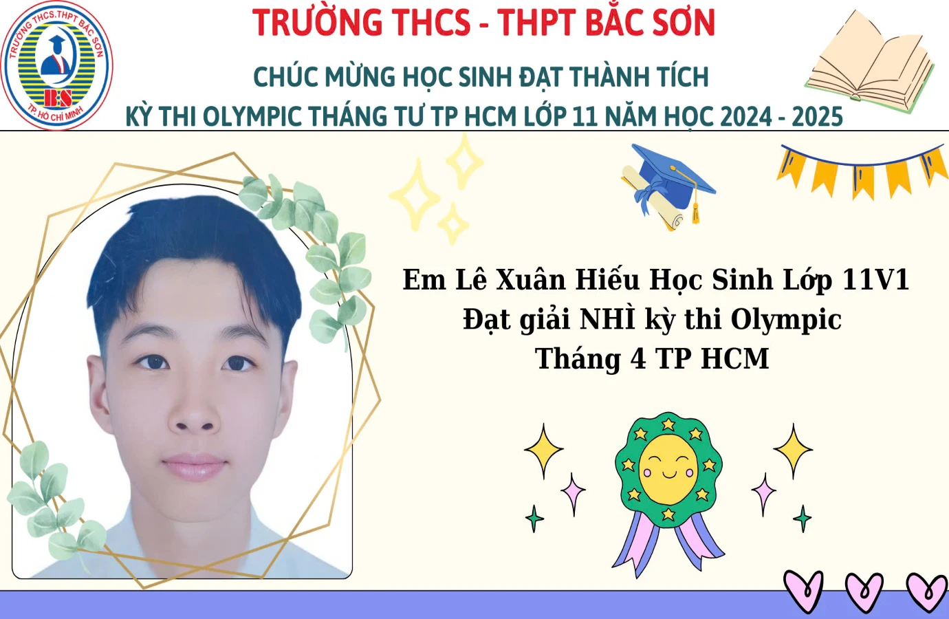 VINH DANH NIỀM TỰ HÀO BẮC SƠN: LÊ XUÂN HIẾU ĐẠT GIẢI NHÌ OLYMPIC THÁNG 4 TP.HCM!