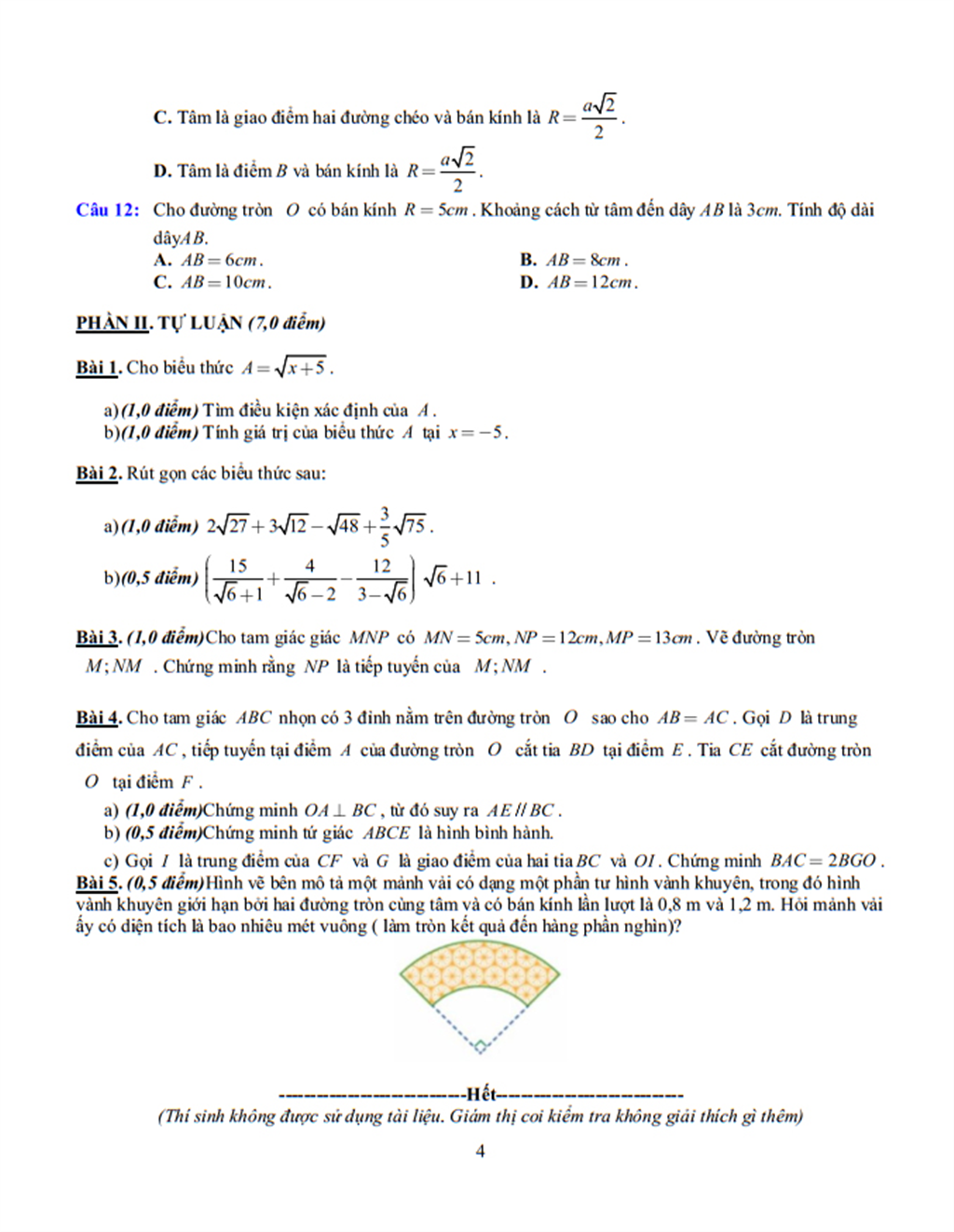 Đề cương Toán  lớp 9, học kì 1, năm học 2025-2026