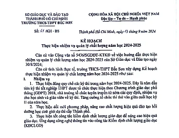 Kế hoạch thực hiện nhiệm vụ quản lý chất lượng năm học 2024-2025