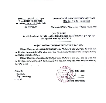 Quyết định Về việc Ban hành Quy chế tổ chức kiểm tra đánh giá, xếp loại kết quả học tập của học sinh năm học 2024-2025