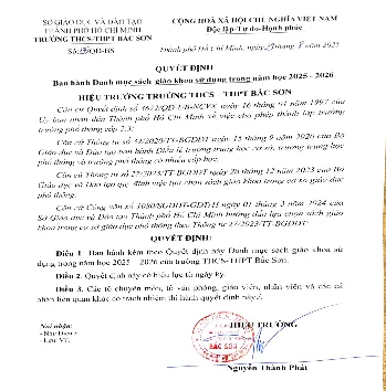 Quyết định ban hành danh mục sách giáo khoa sử dụng năm học 2025-2026