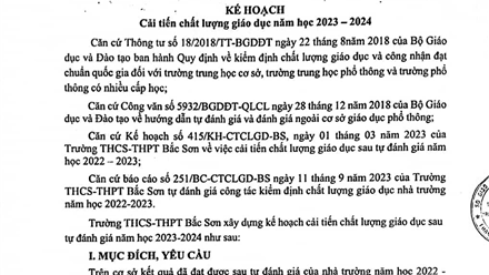 Kế hoạch cải tiến chất lượng giáo dục năm học 2023-2024