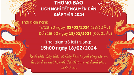 THÔNG BÁO LỊCH NGHỈ TẾT NGUYÊN ĐÁN GIÁP THÌN 2024