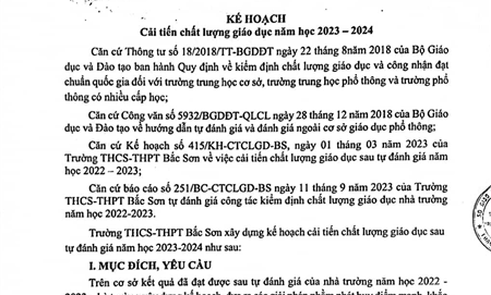 Kế hoạch cải tiến chất lượng giáo dục năm học 2023-2024