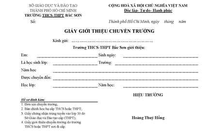 Mẫu giấy giới thiệu chuyển trường