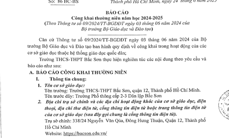 Báo cáo công khai thường niên cuối năm học 2024-2025