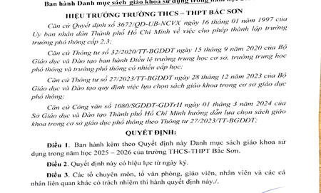Quyết định ban hành danh mục sách giáo khoa sử dụng năm học 2025-2026