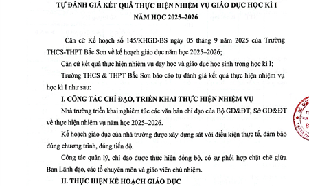 Báo cáo tự đánh giá chất lượng giáo dục học kì I năm học 2025-2026