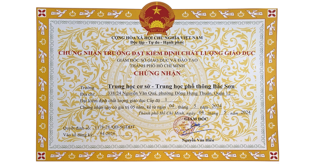 Giấy chứng nhận đạt kiểm định chất lượng giáo dục